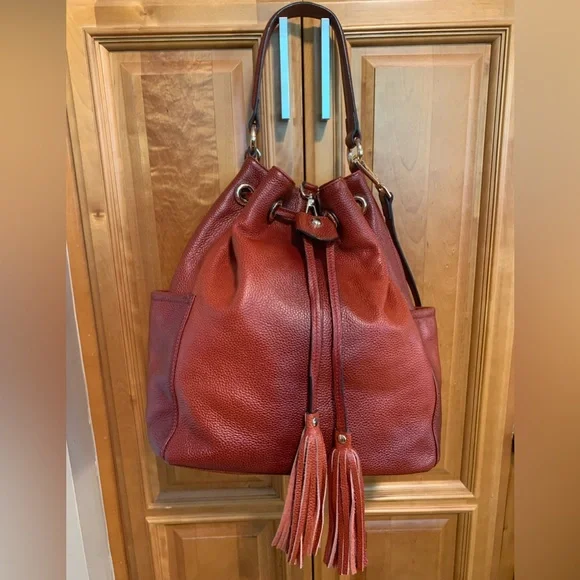 Bags | Vincenzo Leather Convertible Bucket Bag Red Backpack 
